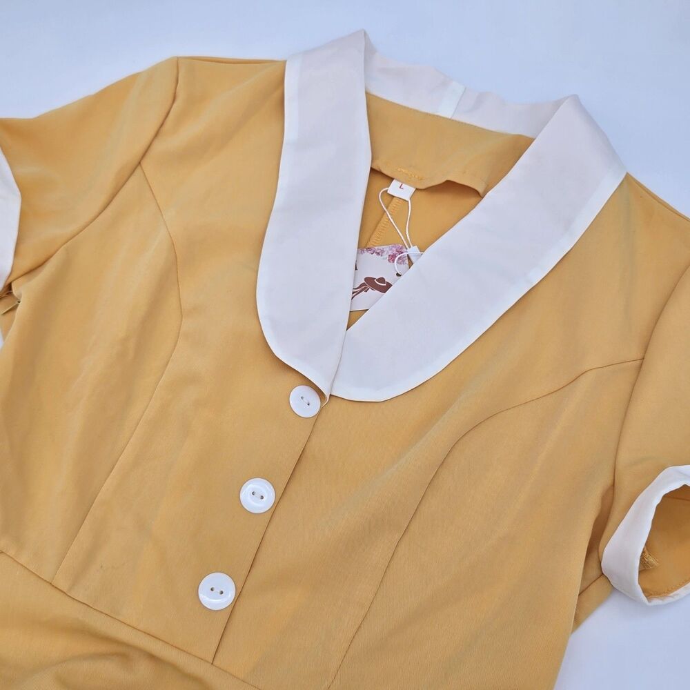 NWT IWEMEK Swing Dress Retro 50's Style Women's L Yellow and White